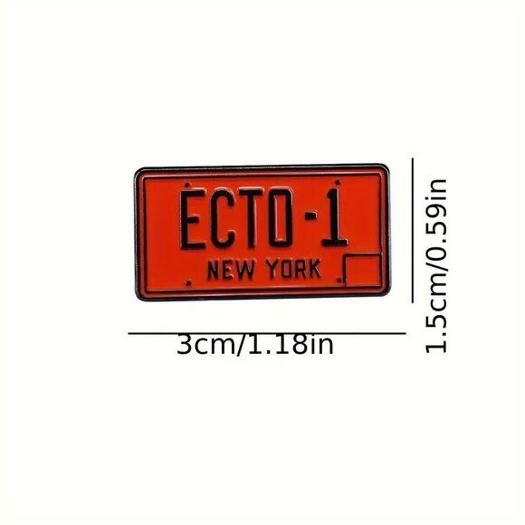 Ecto-1 License Plate Enamel Lapel Pin Ghostbusters 80s Retro New - Picture 2 of 2